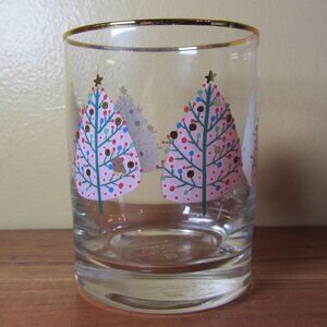 12 oz mary square happy times pink christmas tree glass (W4998)